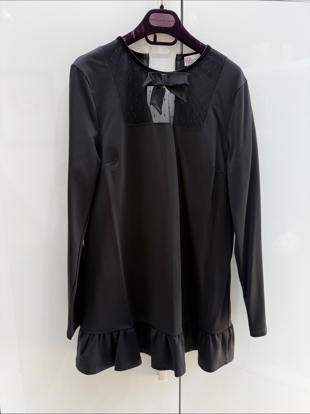 Red Valentino . Black Long Sleeve Ruffle Hem Dress /Tunic with Bow Detail